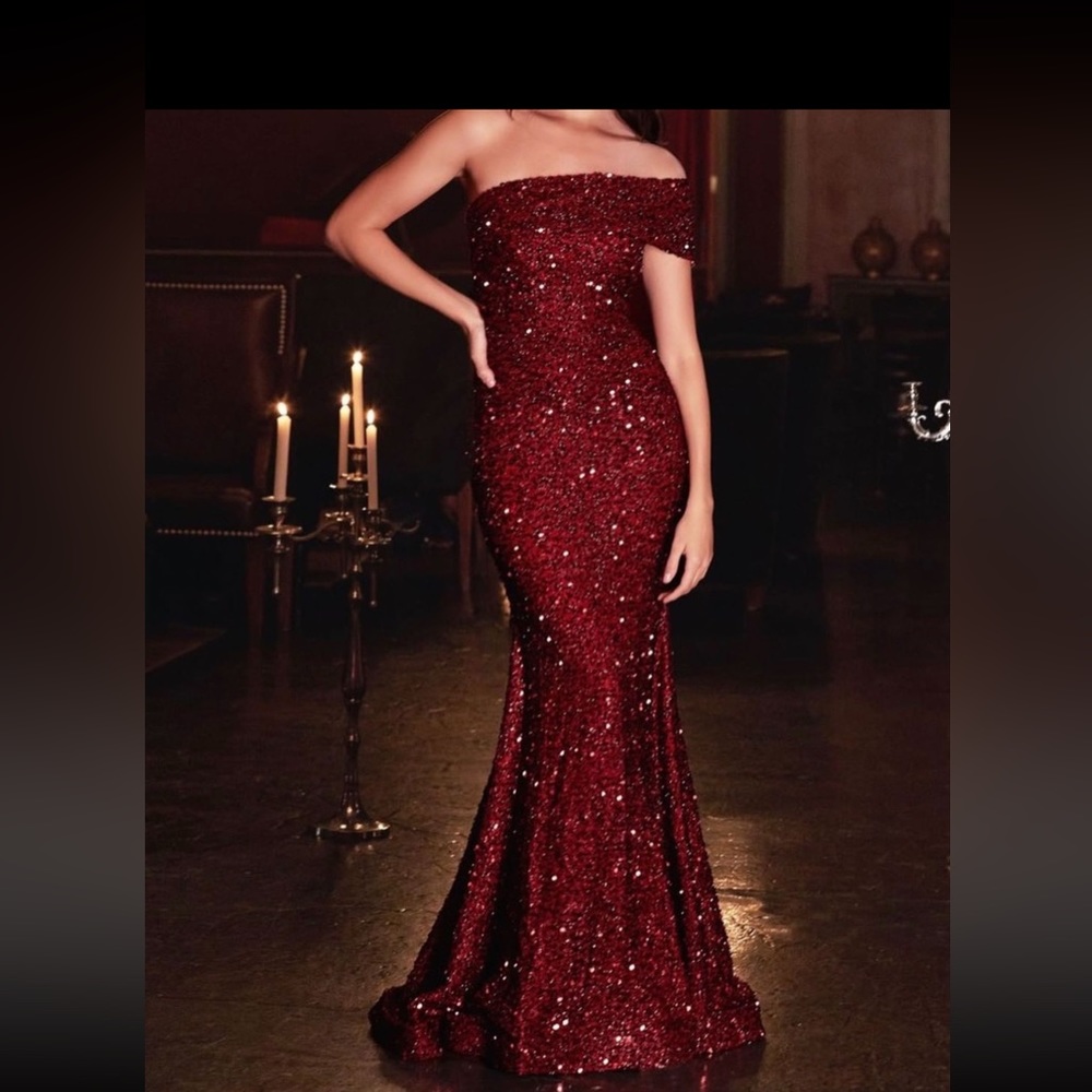 Women’s sequin stretchy fitted gown in wine size 12/Large